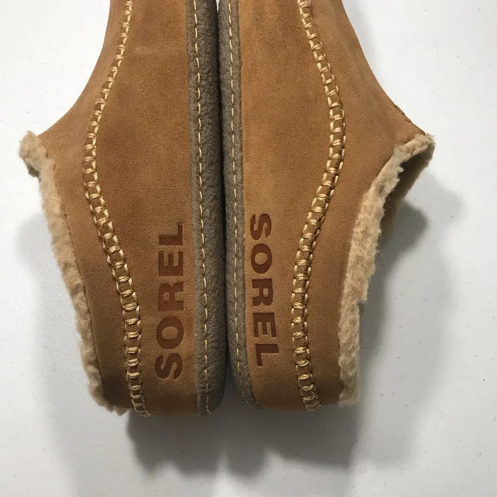 Sorel Suede Shearling Clog Slippers - Tan Size 12 SB-BB